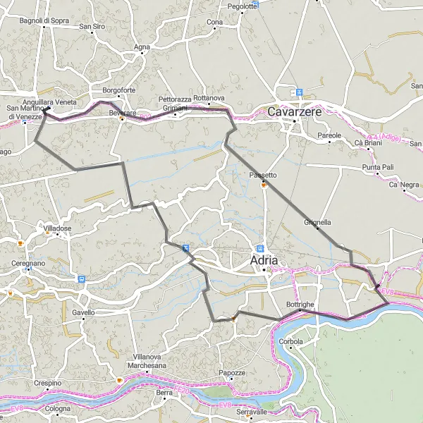 Kartminiatyr av "Pettorazza Grimani till Cà Emo cykelled" cykelinspiration i Veneto, Italy. Genererad av Tarmacs.app cykelruttplanerare