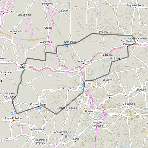 Miniatua del mapa de inspiración ciclista "Ruta escénica de ciclismo de carretera desde San Martino di Venezze" en Veneto, Italy. Generado por Tarmacs.app planificador de rutas ciclistas