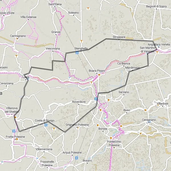 Map miniature of "The San Martino di Venezze Route" cycling inspiration in Veneto, Italy. Generated by Tarmacs.app cycling route planner