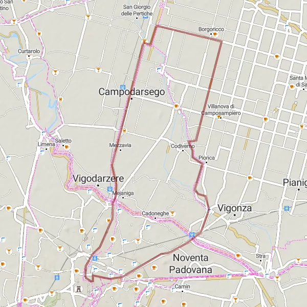 Miniature de la carte de l'inspiration cycliste "Itinéraire en Gravel de Arcella à Padoue" dans la Veneto, Italy. Générée par le planificateur d'itinéraire cycliste Tarmacs.app