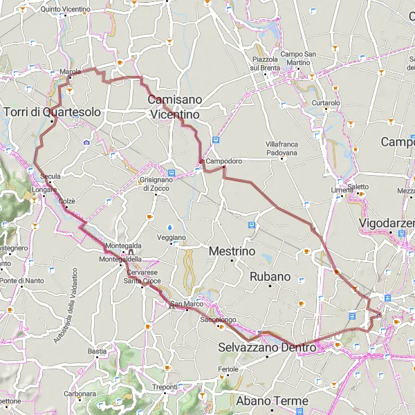Miniatua del mapa de inspiración ciclista "Ruta de Grava Torre dell'Orologio - Padua" en Veneto, Italy. Generado por Tarmacs.app planificador de rutas ciclistas