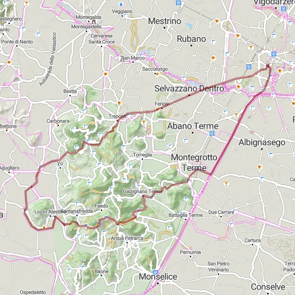 Map miniature of "Epic Gravel Ride with Stunning Views" cycling inspiration in Veneto, Italy. Generated by Tarmacs.app cycling route planner