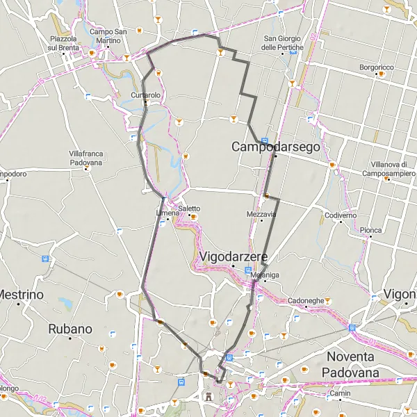 Miniature de la carte de l'inspiration cycliste "Escapade cycliste dans la campagne" dans la Veneto, Italy. Générée par le planificateur d'itinéraire cycliste Tarmacs.app
