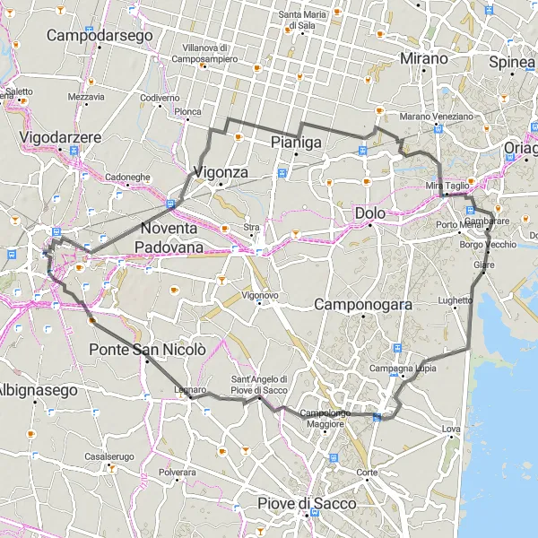 Map miniature of "Veneto Road Cycling Route" cycling inspiration in Veneto, Italy. Generated by Tarmacs.app cycling route planner