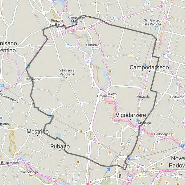 Miniature de la carte de l'inspiration cycliste "Les trésors de Padoue" dans la Veneto, Italy. Générée par le planificateur d'itinéraire cycliste Tarmacs.app