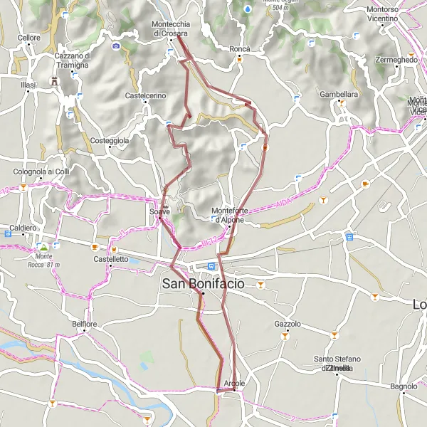 Map miniature of "Soave Gravel Adventure" cycling inspiration in Veneto, Italy. Generated by Tarmacs.app cycling route planner