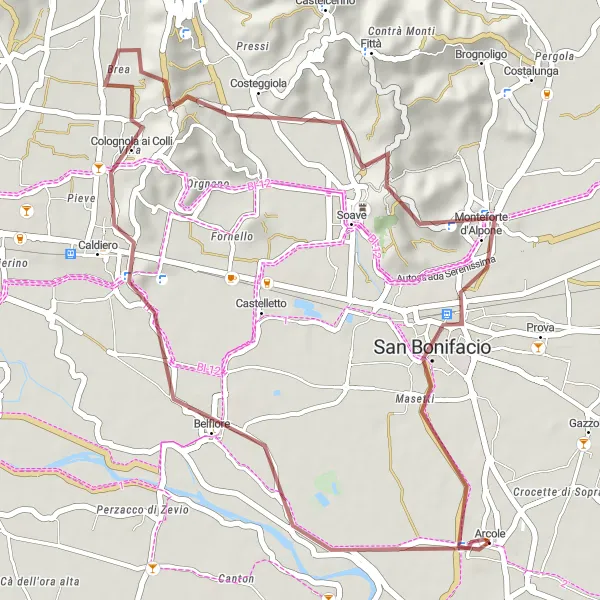 Miniatura mapy "Trasa szutrowa Monte Rocca-Caldiero-Monte Manero-Monteforte d'Alpone" - trasy rowerowej w Veneto, Italy. Wygenerowane przez planer tras rowerowych Tarmacs.app