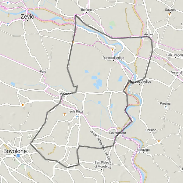 Miniatura mapy "Trasa rowerowa w okolicach Arcole" - trasy rowerowej w Veneto, Italy. Wygenerowane przez planer tras rowerowych Tarmacs.app