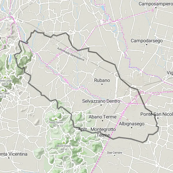 Kartminiatyr av "Historisk landsväg till Castegnero" cykelinspiration i Veneto, Italy. Genererad av Tarmacs.app cykelruttplanerare