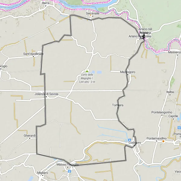 Map miniature of "Countryside Charms" cycling inspiration in Veneto, Italy. Generated by Tarmacs.app cycling route planner