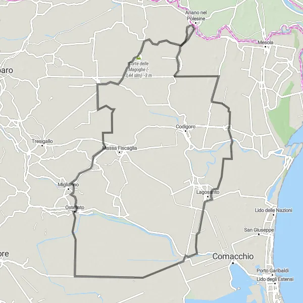 Zemljevid v pomanjšavi "Kolesarska pot okoli Ariana-1" kolesarske inspiracije v Veneto, Italy. Generirano z načrtovalcem kolesarskih poti Tarmacs.app