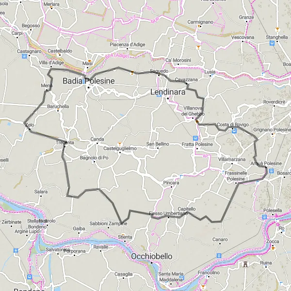 Miniatua del mapa de inspiración ciclista "Ruta de Arquà Polesine a Villanova del Ghebbo" en Veneto, Italy. Generado por Tarmacs.app planificador de rutas ciclistas