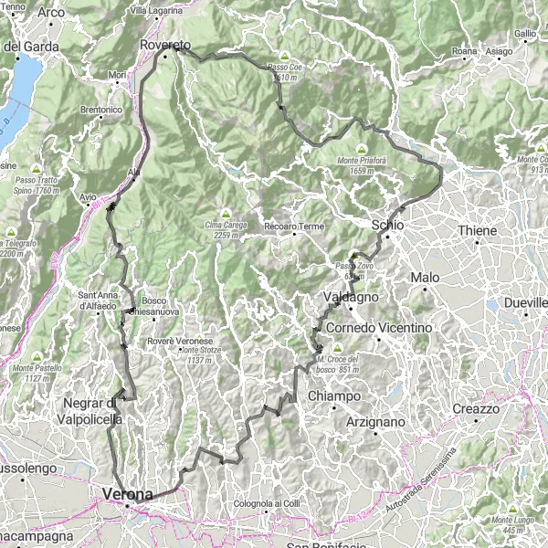 Miniature de la carte de l'inspiration cycliste "Tour des Montagnes de Veneto" dans la Veneto, Italy. Générée par le planificateur d'itinéraire cycliste Tarmacs.app