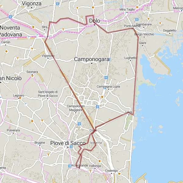 Miniatura mapy "Trasa szutrowa do Villi Pisani i Porto Menai" - trasy rowerowej w Veneto, Italy. Wygenerowane przez planer tras rowerowych Tarmacs.app