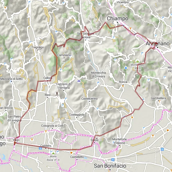 Map miniature of "Grazioviller - San Zeno Loop" cycling inspiration in Veneto, Italy. Generated by Tarmacs.app cycling route planner