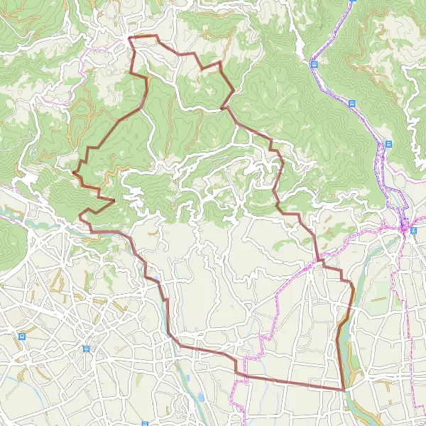 Mapa miniatúra "Náročná gravelová cyklotrasa z Breganze" cyklistická inšpirácia v Veneto, Italy. Vygenerované cyklistickým plánovačom trás Tarmacs.app