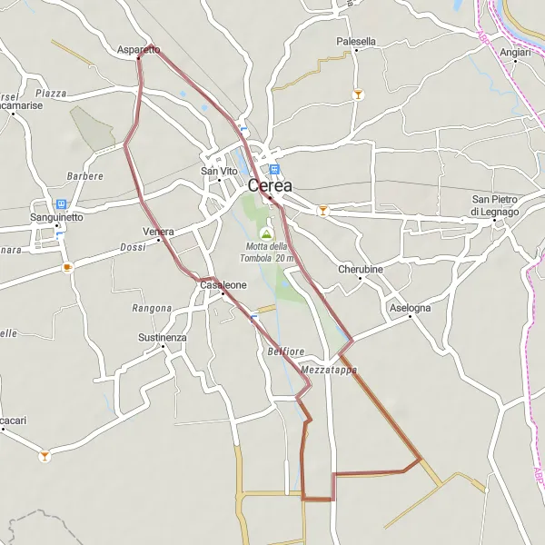 Miniatura mapy "Wyprawa gravelowa z Asparetto do Casaleone" - trasy rowerowej w Veneto, Italy. Wygenerowane przez planer tras rowerowych Tarmacs.app