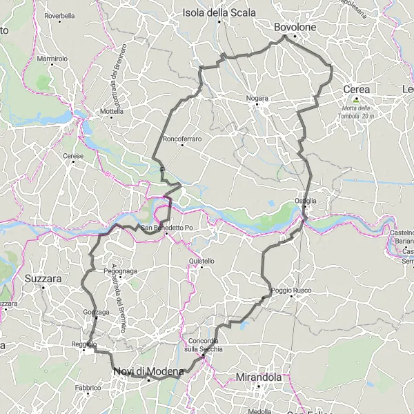 Kartminiatyr av "Historisk tur till Schivenoglia och Salizzole" cykelinspiration i Veneto, Italy. Genererad av Tarmacs.app cykelruttplanerare