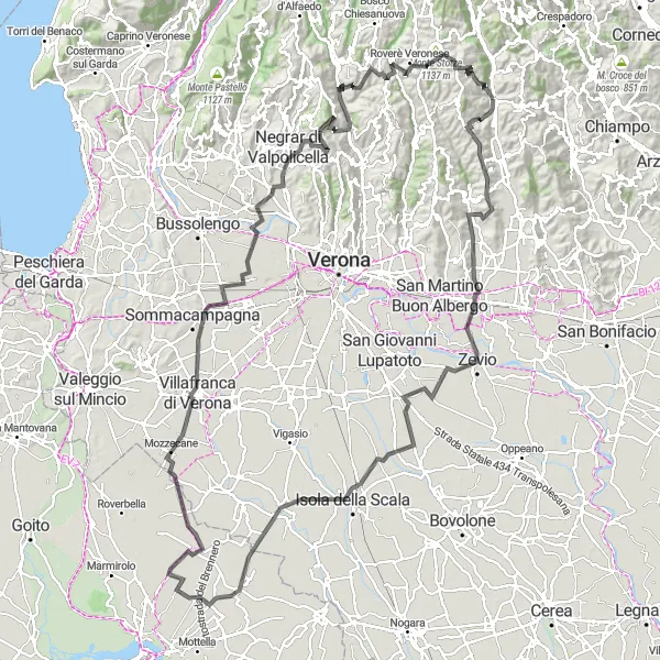 Miniatua del mapa de inspiración ciclista "Ruta en carretera a través de Valpolicella" en Veneto, Italy. Generado por Tarmacs.app planificador de rutas ciclistas
