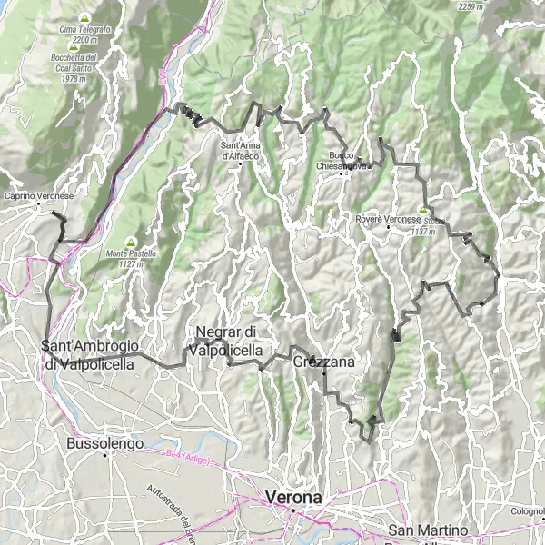 Miniatura della mappa di ispirazione al ciclismo "Avventura ciclistica tra San Mauro di Saline e Monte Naute" nella regione di Veneto, Italy. Generata da Tarmacs.app, pianificatore di rotte ciclistiche