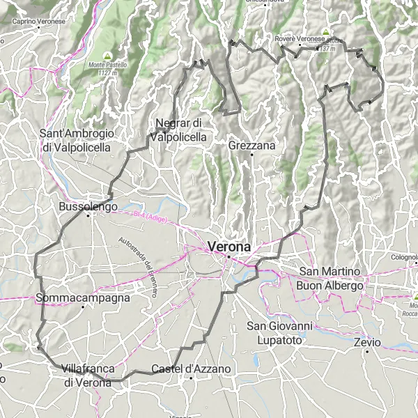 Karten-Miniaturansicht der Radinspiration "Verona Panoramarunde" in Veneto, Italy. Erstellt vom Tarmacs.app-Routenplaner für Radtouren