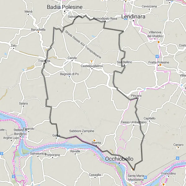 Map miniature of "Riverside Ride" cycling inspiration in Veneto, Italy. Generated by Tarmacs.app cycling route planner