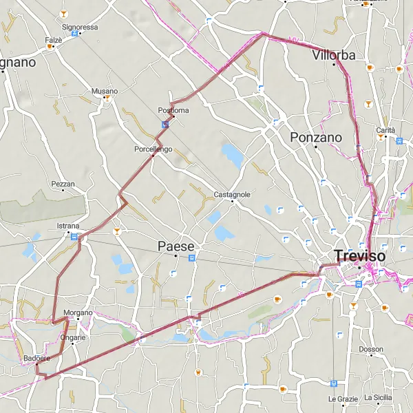 Miniatura mapy "Wyprawa po szutrowych drogach Villorba" - trasy rowerowej w Veneto, Italy. Wygenerowane przez planer tras rowerowych Tarmacs.app