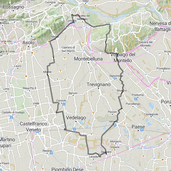 Miniatuurkaart van de fietsinspiratie "De Casacorba - Ospedaletto di Istrana Route" in Veneto, Italy. Gemaakt door de Tarmacs.app fietsrouteplanner