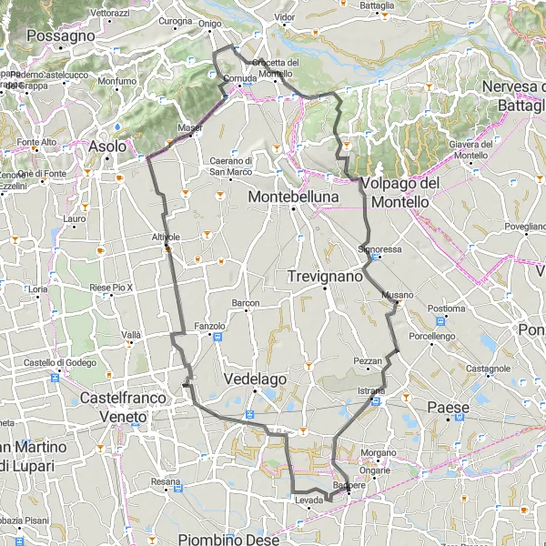 Miniatura mapy "Trasa rowerowa przez Casacorba i Istrana" - trasy rowerowej w Veneto, Italy. Wygenerowane przez planer tras rowerowych Tarmacs.app