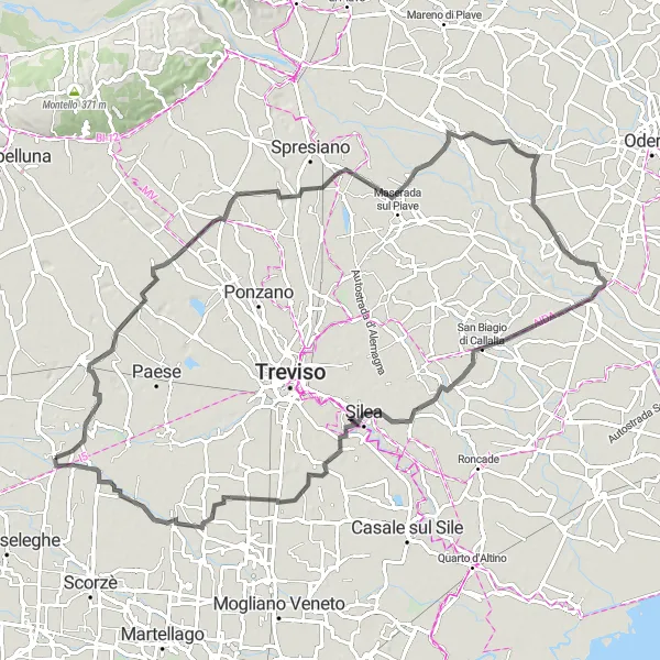 Miniaturní mapa "Cyklistická trasa Lovadina - Cimadolmo - Spercenigo - Zero Branco" inspirace pro cyklisty v oblasti Veneto, Italy. Vytvořeno pomocí plánovače tras Tarmacs.app