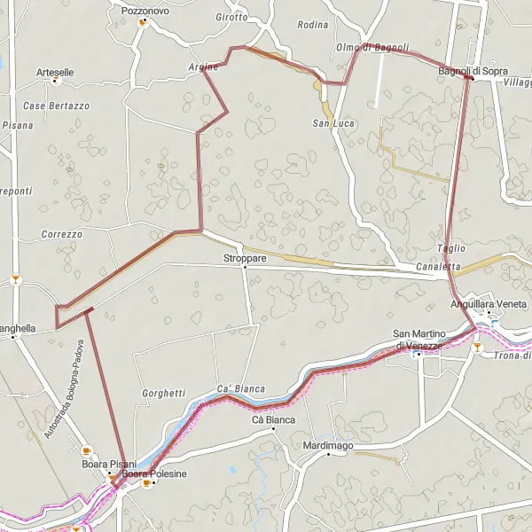 Miniaturní mapa "Gravel Pathways of Veneto" inspirace pro cyklisty v oblasti Veneto, Italy. Vytvořeno pomocí plánovače tras Tarmacs.app