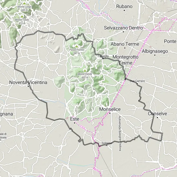 Miniaturní mapa "Veneto Road Adventure" inspirace pro cyklisty v oblasti Veneto, Italy. Vytvořeno pomocí plánovače tras Tarmacs.app