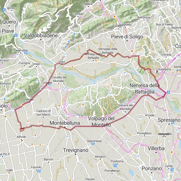 Karten-Miniaturansicht der Radinspiration "Auf den Spuren von Collalto nach Barbisano" in Veneto, Italy. Erstellt vom Tarmacs.app-Routenplaner für Radtouren