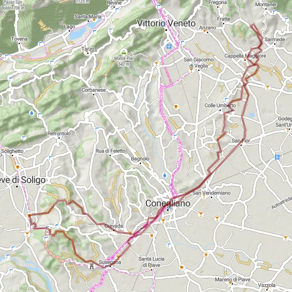 Karten-Miniaturansicht der Radinspiration "Gravelabenteuer Castello Roganzuolo" in Veneto, Italy. Erstellt vom Tarmacs.app-Routenplaner für Radtouren