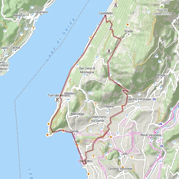 Miniature de la carte de l'inspiration cycliste "Aventure gravel à travers Passo dello Sceriffo et Lumini" dans la Veneto, Italy. Générée par le planificateur d'itinéraire cycliste Tarmacs.app