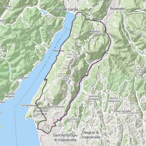 Miniaturní mapa "Kruhová cyklotrasa po okolí Bardolina" inspirace pro cyklisty v oblasti Veneto, Italy. Vytvořeno pomocí plánovače tras Tarmacs.app