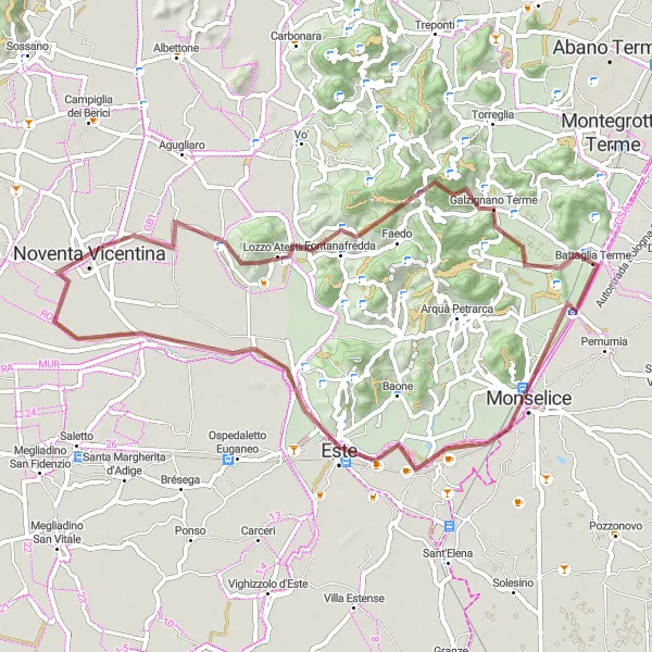 Miniaturní mapa "Gravelový okruh kolem Venda" inspirace pro cyklisty v oblasti Veneto, Italy. Vytvořeno pomocí plánovače tras Tarmacs.app