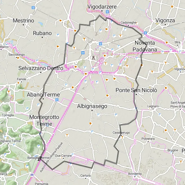 Miniatuurkaart van de fietsinspiratie "Rit door Montenuovo en een volk van 65 km" in Veneto, Italy. Gemaakt door de Tarmacs.app fietsrouteplanner