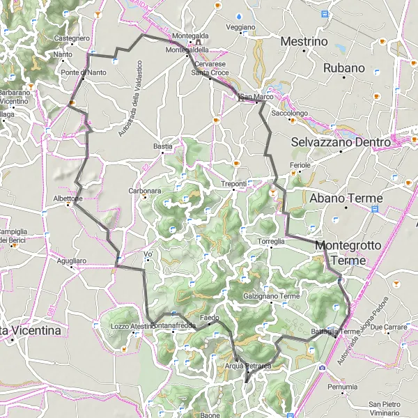 Miniaturní mapa "Kopcům kolem Battaglia Terme" inspirace pro cyklisty v oblasti Veneto, Italy. Vytvořeno pomocí plánovače tras Tarmacs.app