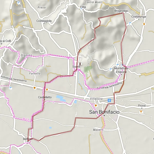 Miniatura mapy "Trasa grawelowa do Belfiore" - trasy rowerowej w Veneto, Italy. Wygenerowane przez planer tras rowerowych Tarmacs.app