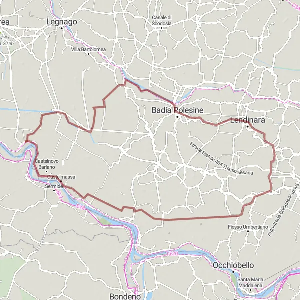 Miniatura mapy "Trasa gravelowa z Bergantino do Castelnovo Bariano" - trasy rowerowej w Veneto, Italy. Wygenerowane przez planer tras rowerowych Tarmacs.app