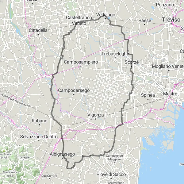 Miniatura della mappa di ispirazione al ciclismo "Cicloturismo a Guizza e Cavasagra" nella regione di Veneto, Italy. Generata da Tarmacs.app, pianificatore di rotte ciclistiche