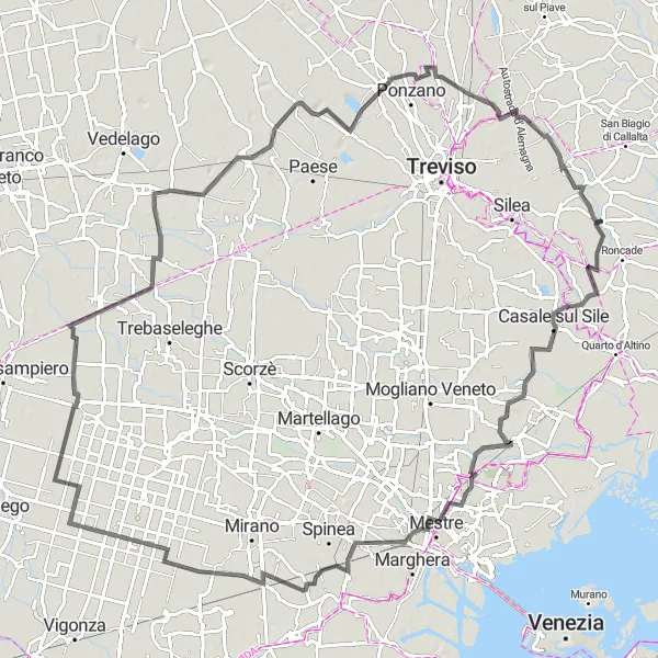 Miniaturní mapa "Náročná cyklotrasa s výhledy" inspirace pro cyklisty v oblasti Veneto, Italy. Vytvořeno pomocí plánovače tras Tarmacs.app