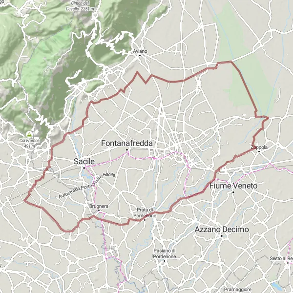 Miniatua del mapa de inspiración ciclista "Ruta de Grava en las Colinas de Veneto" en Veneto, Italy. Generado por Tarmacs.app planificador de rutas ciclistas