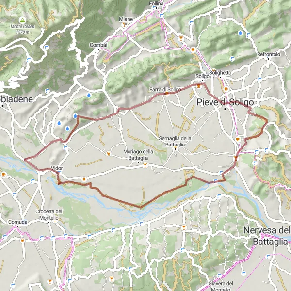 Miniatua del mapa de inspiración ciclista "Ruta por caminos de grava en Bigolino" en Veneto, Italy. Generado por Tarmacs.app planificador de rutas ciclistas