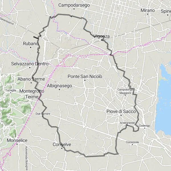 Mapa miniatúra "Cyklistická trasa okolo Bosca a okolitých pamiatok" cyklistická inšpirácia v Veneto, Italy. Vygenerované cyklistickým plánovačom trás Tarmacs.app