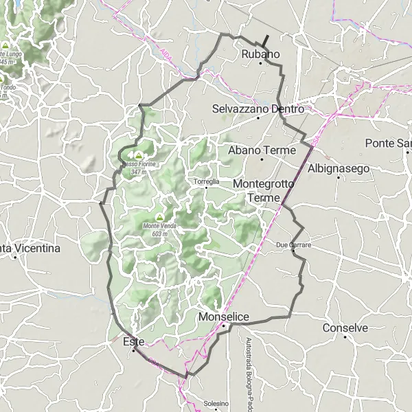 Map miniature of "The Hills of Veneto" cycling inspiration in Veneto, Italy. Generated by Tarmacs.app cycling route planner