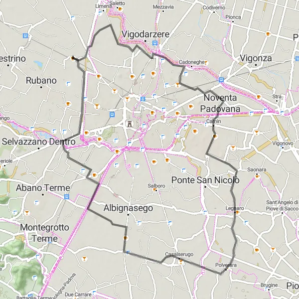 Mapa miniatúra "Cascina - Brentelle di Sotto road route" cyklistická inšpirácia v Veneto, Italy. Vygenerované cyklistickým plánovačom trás Tarmacs.app