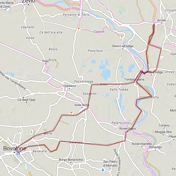 Miniaturní mapa "Gravel cyklistická trasa kolem Bovolone" inspirace pro cyklisty v oblasti Veneto, Italy. Vytvořeno pomocí plánovače tras Tarmacs.app