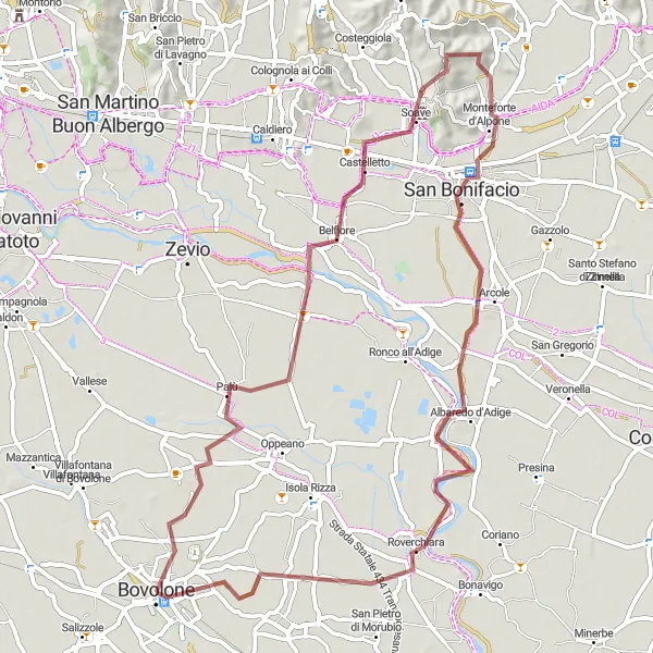 Map miniature of "The Gravel Adventure" cycling inspiration in Veneto, Italy. Generated by Tarmacs.app cycling route planner